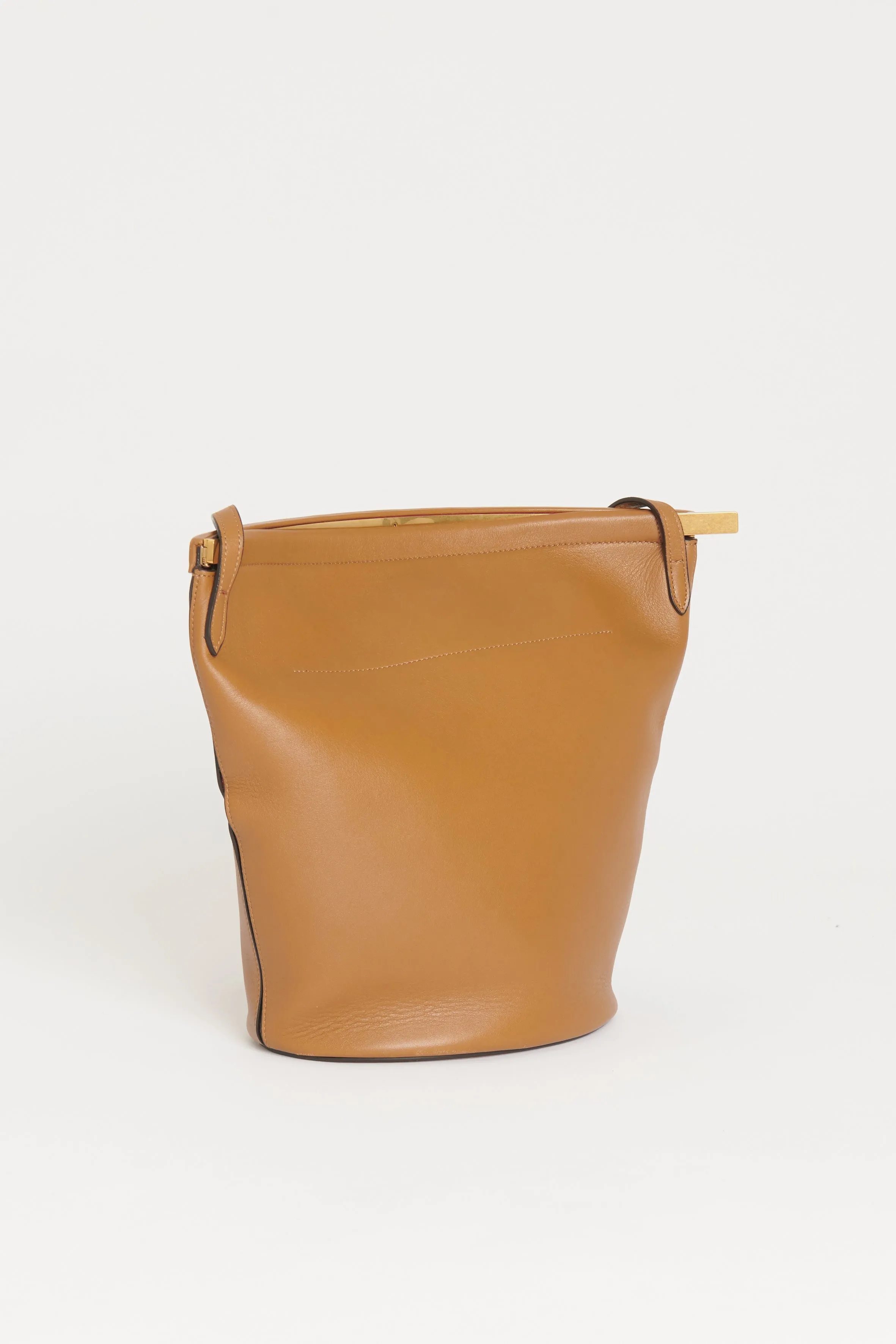 2018 Camel Leather Preowned Clasp Bucket Bag