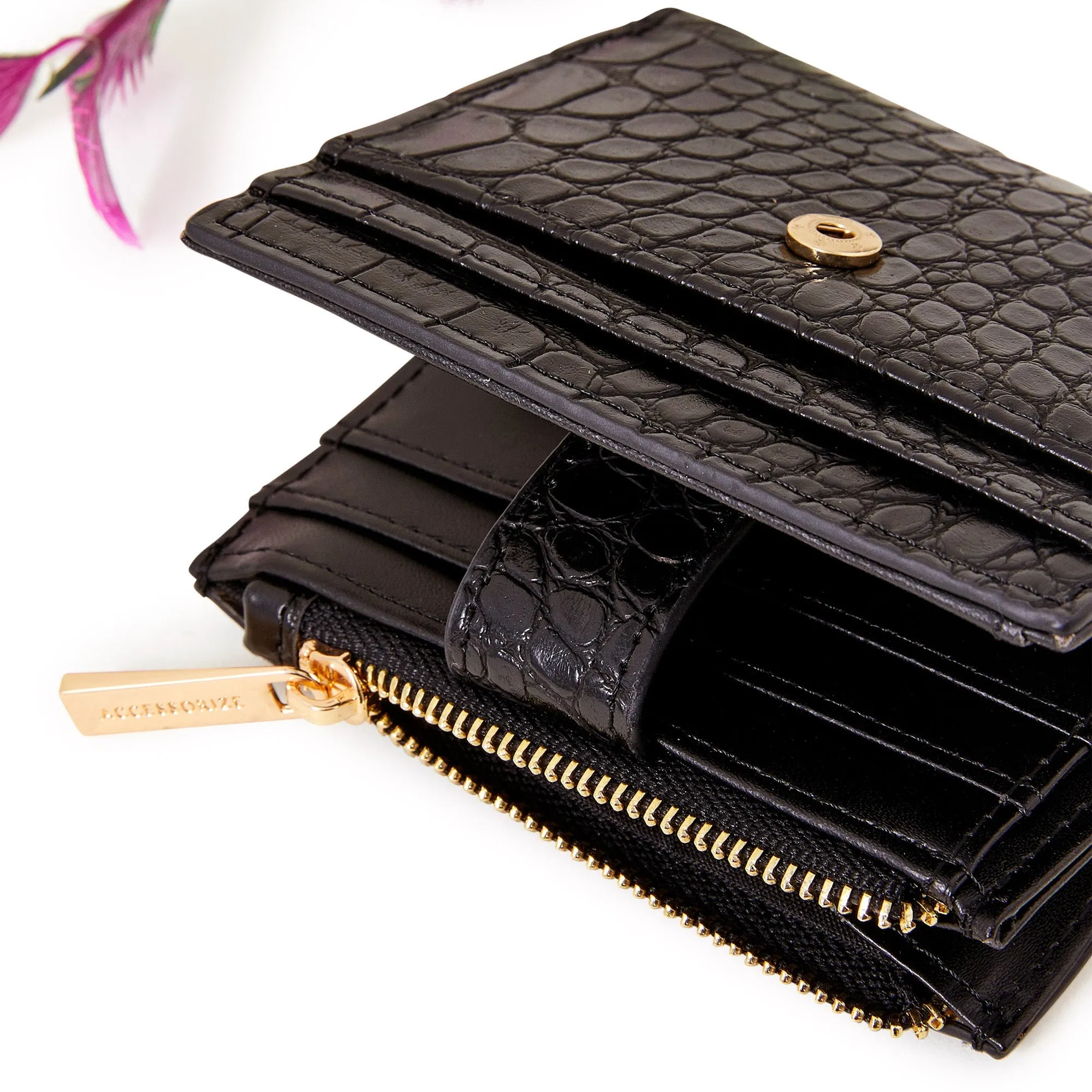 Accessorize London Women's Black
 Croc Cardholder Zip