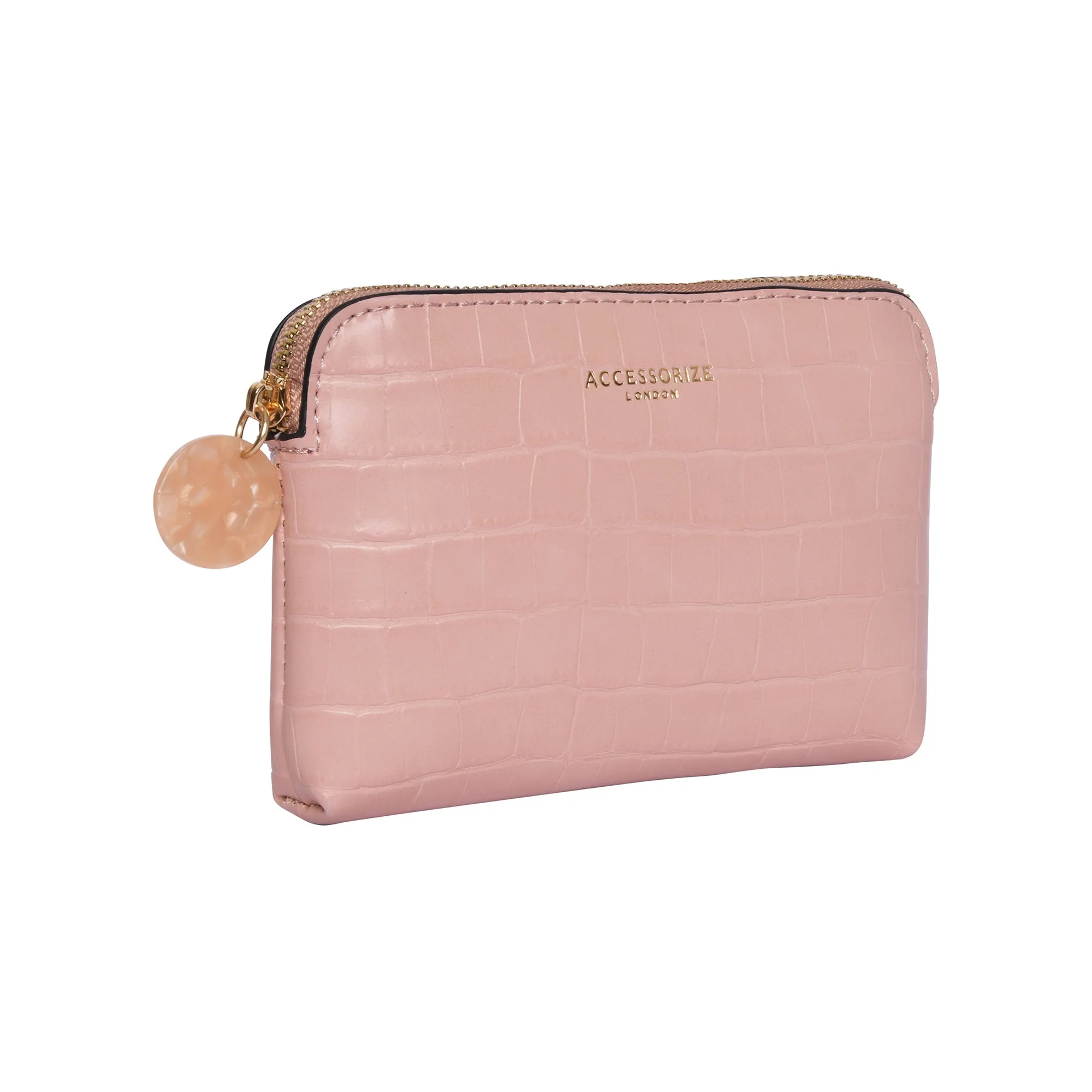 Accessorize London Women's Faux Leather Pink Resin Croc Coin Purse