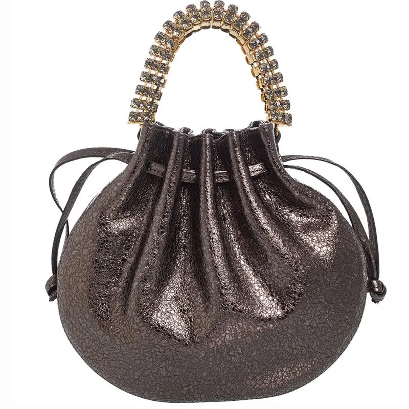 AYLA BAG - BLACK SHIMMER CALF LEATHER - BLACK STONES - GOLD HARDWARE