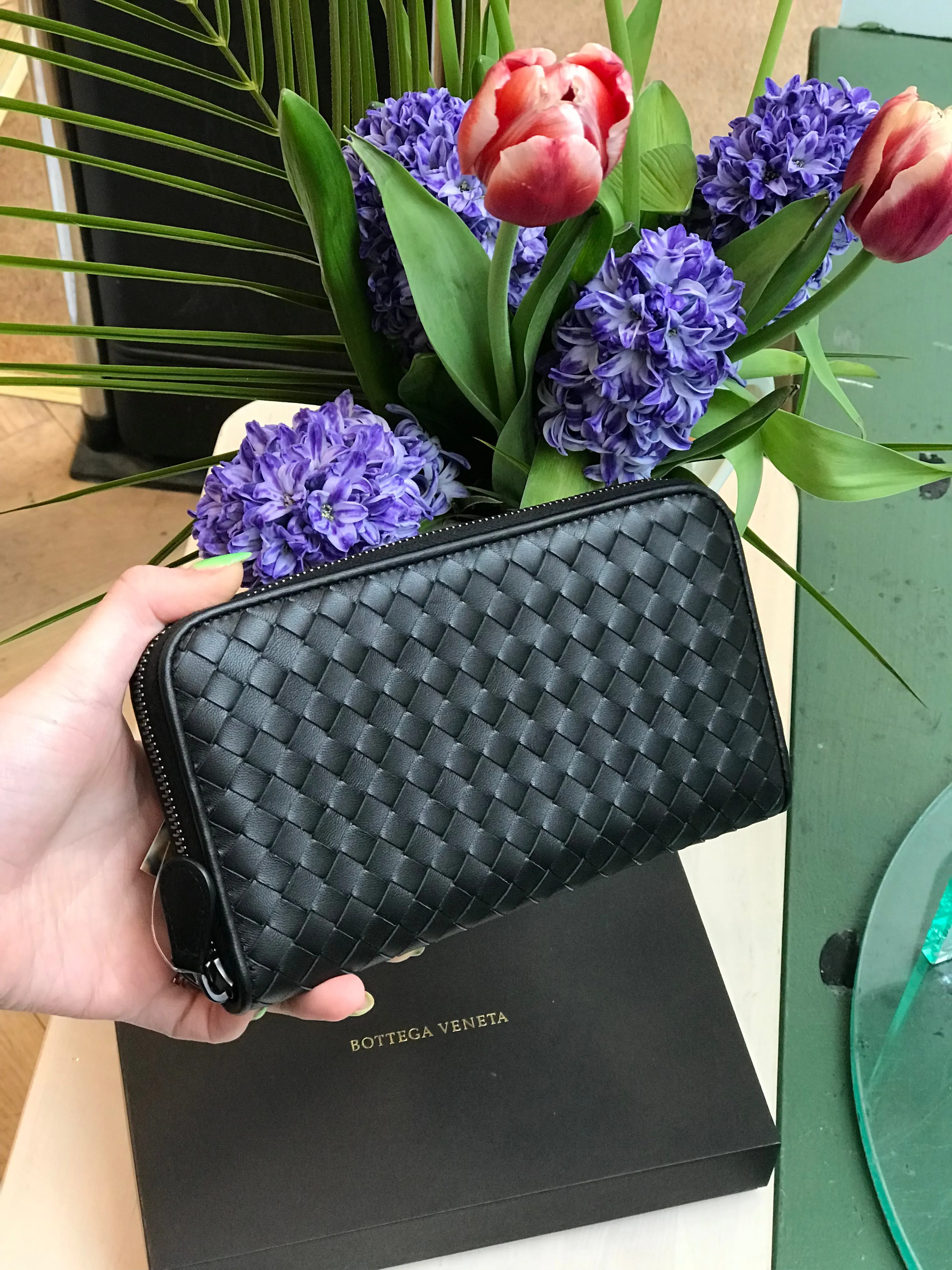 Bottega Veneta Black Woven Leather Wallet