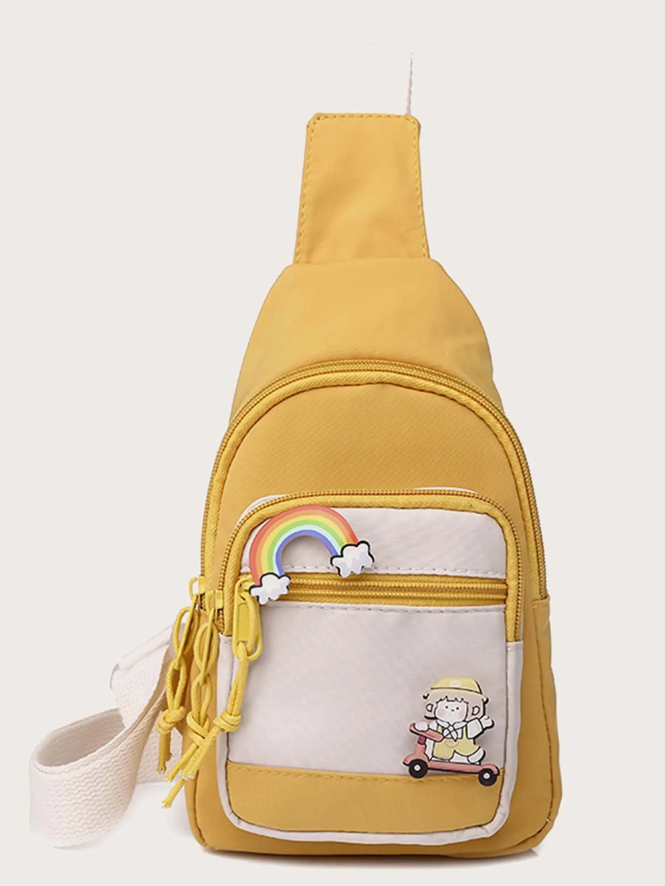 Cartoon Decor Color Block Sling Bag