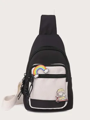 Cartoon Decor Color Block Sling Bag