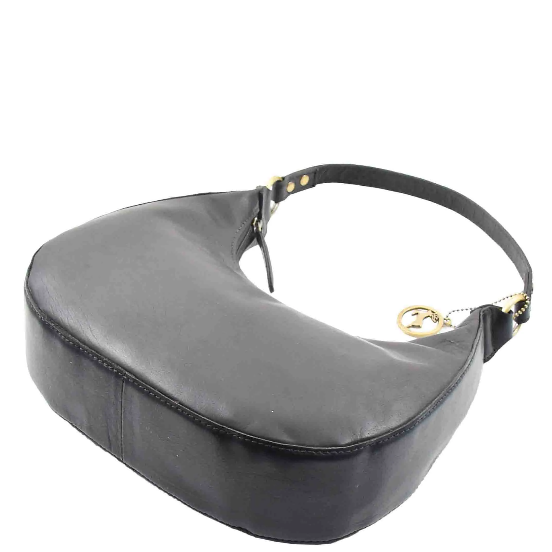 Classic Shoulder Hobo Real Leather Zip Bag GEMMA Black