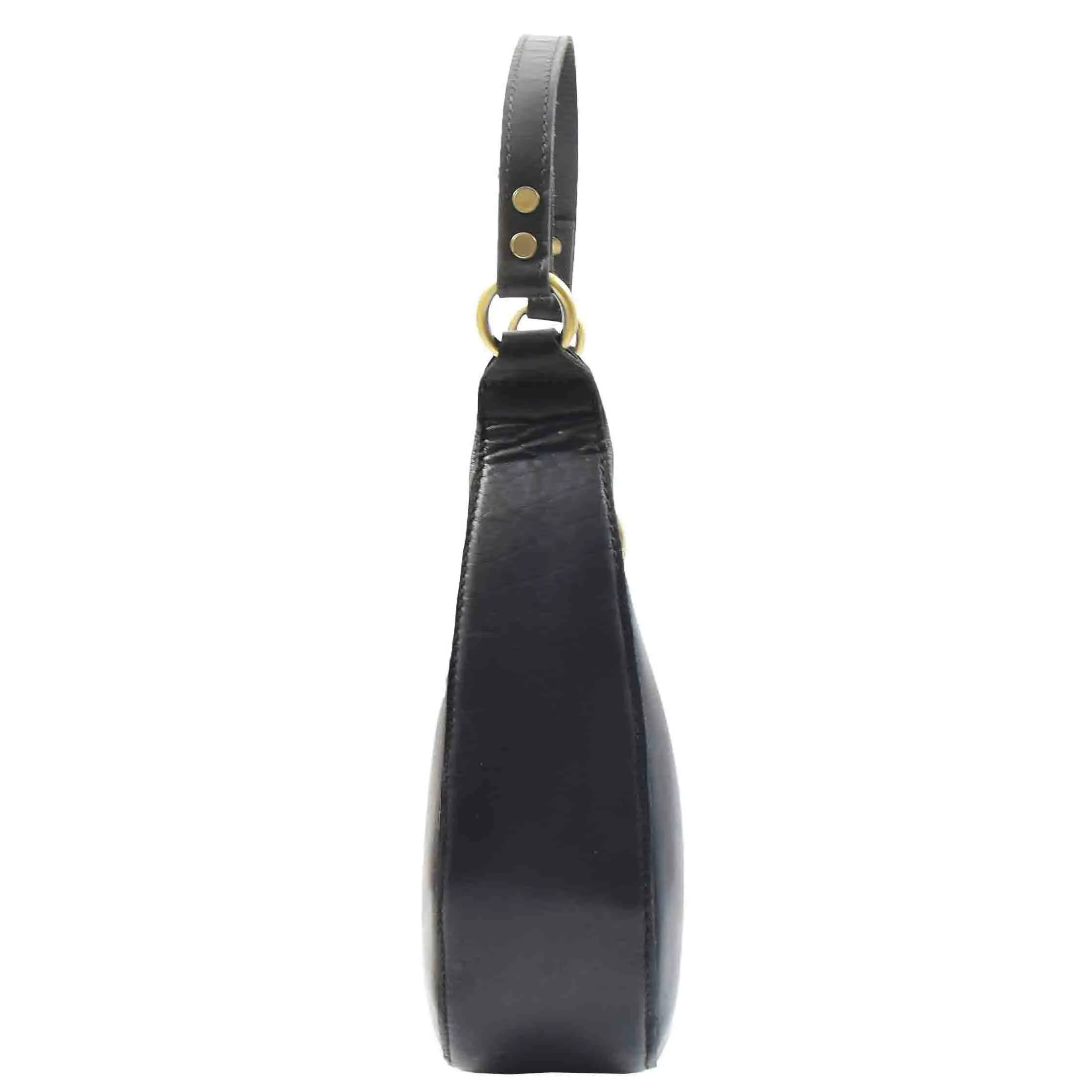 Classic Shoulder Hobo Real Leather Zip Bag GEMMA Black