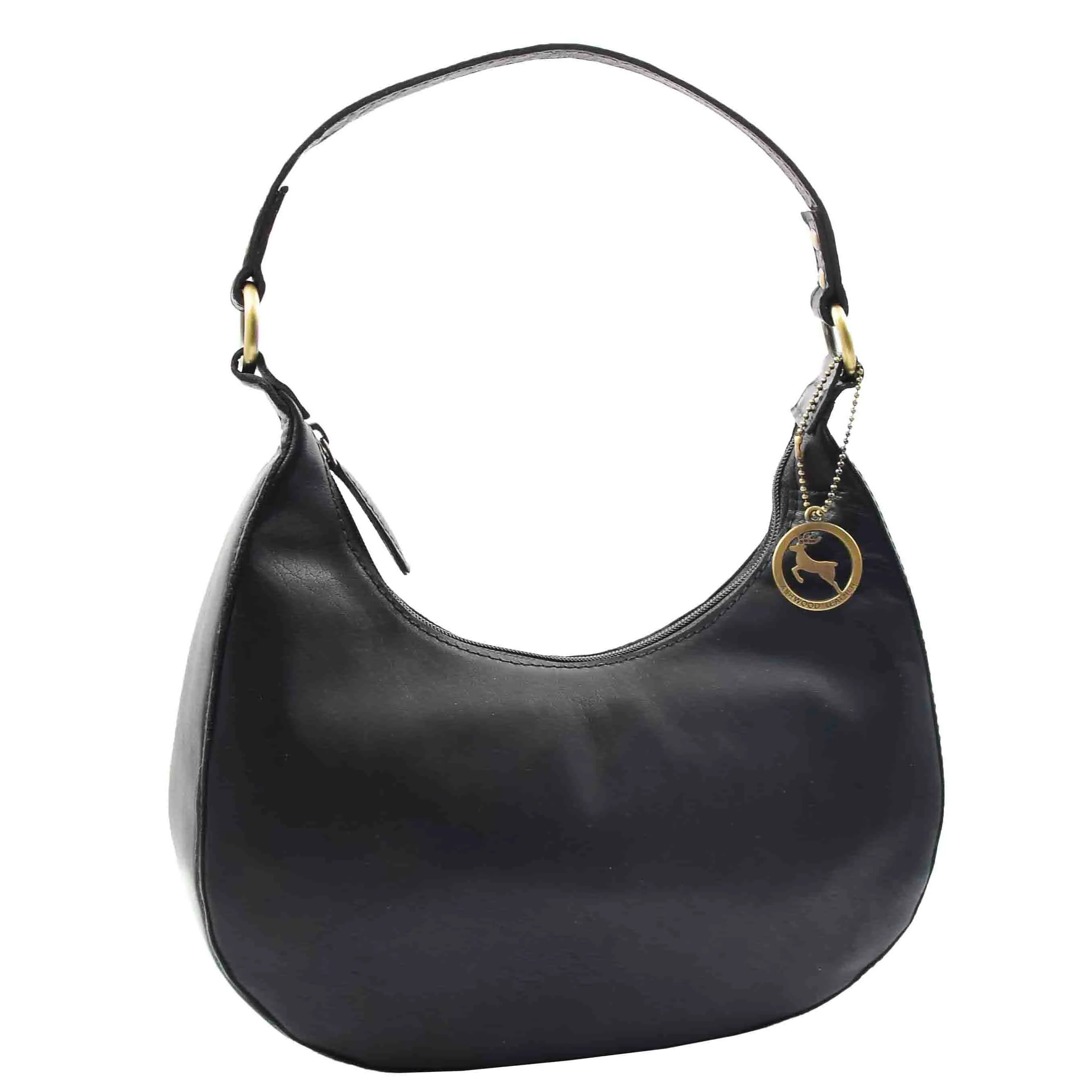 Classic Shoulder Hobo Real Leather Zip Bag GEMMA Black