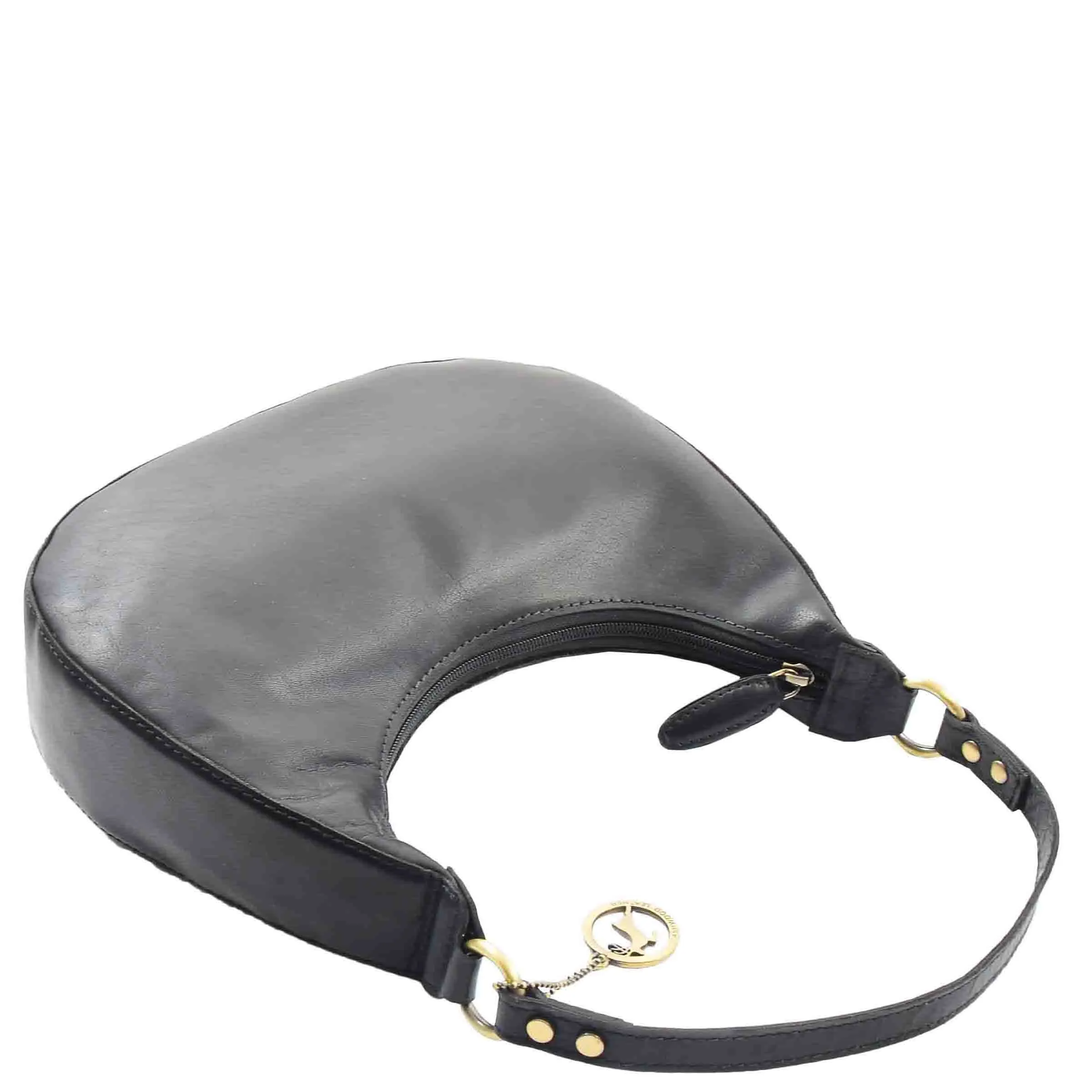 Classic Shoulder Hobo Real Leather Zip Bag GEMMA Black