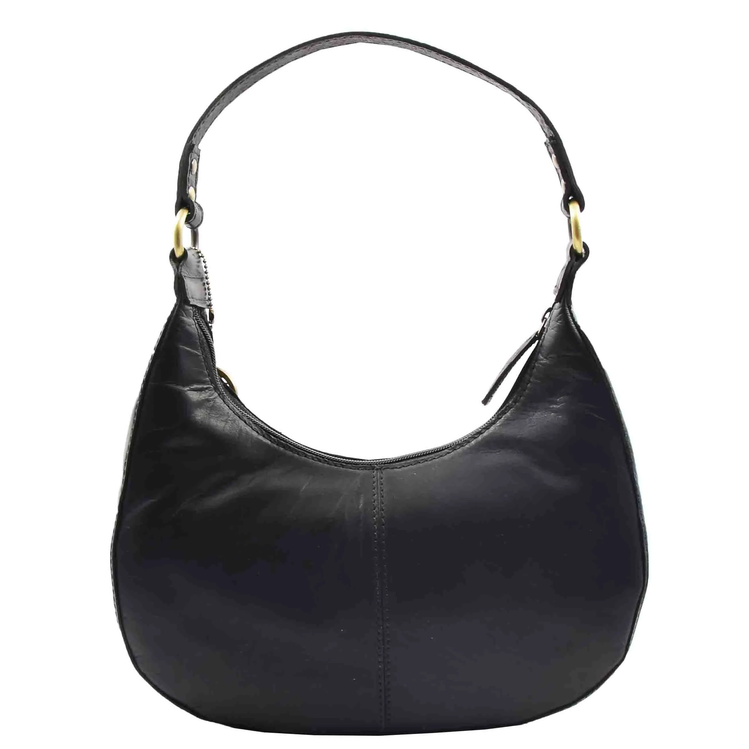 Classic Shoulder Hobo Real Leather Zip Bag GEMMA Black