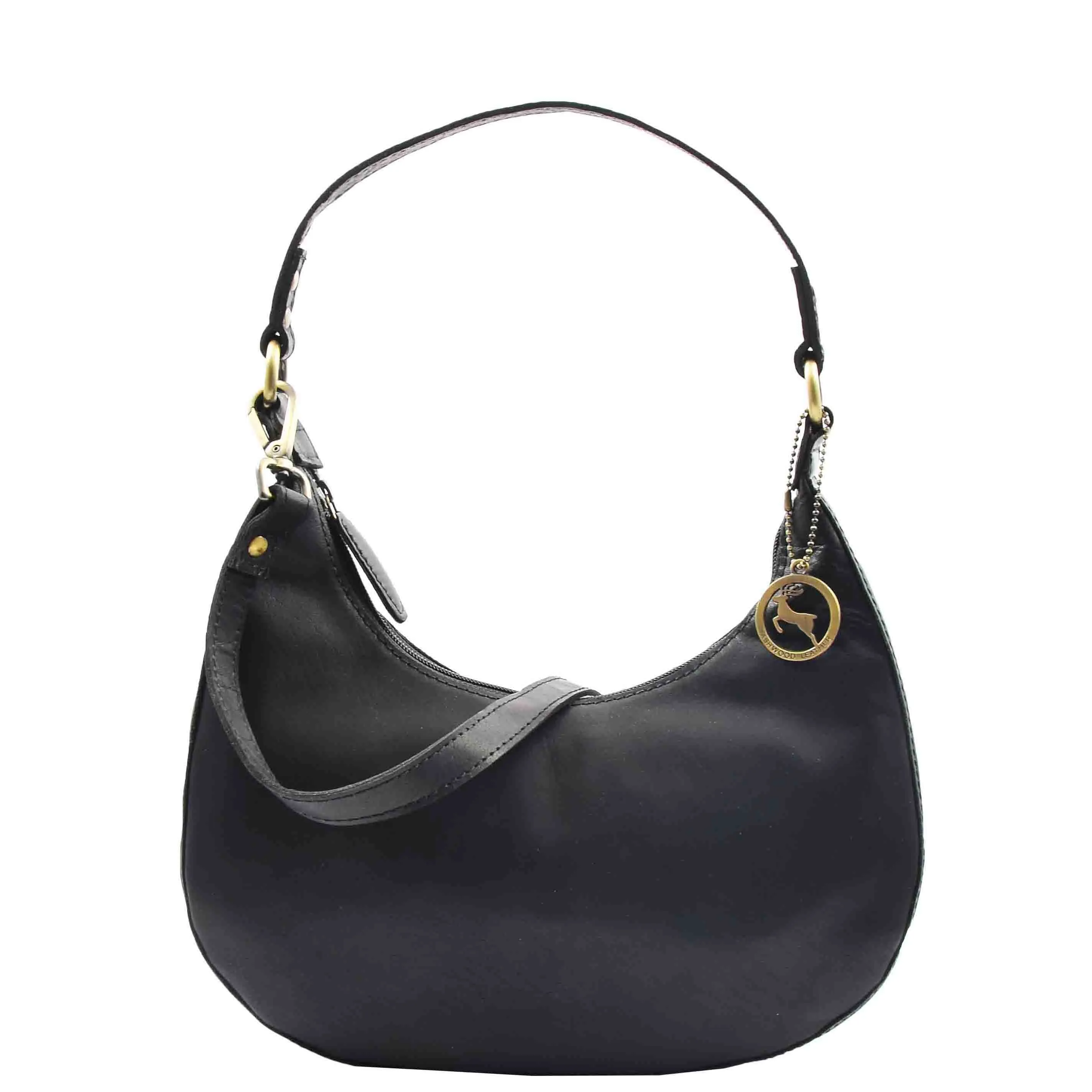 Classic Shoulder Hobo Real Leather Zip Bag GEMMA Black