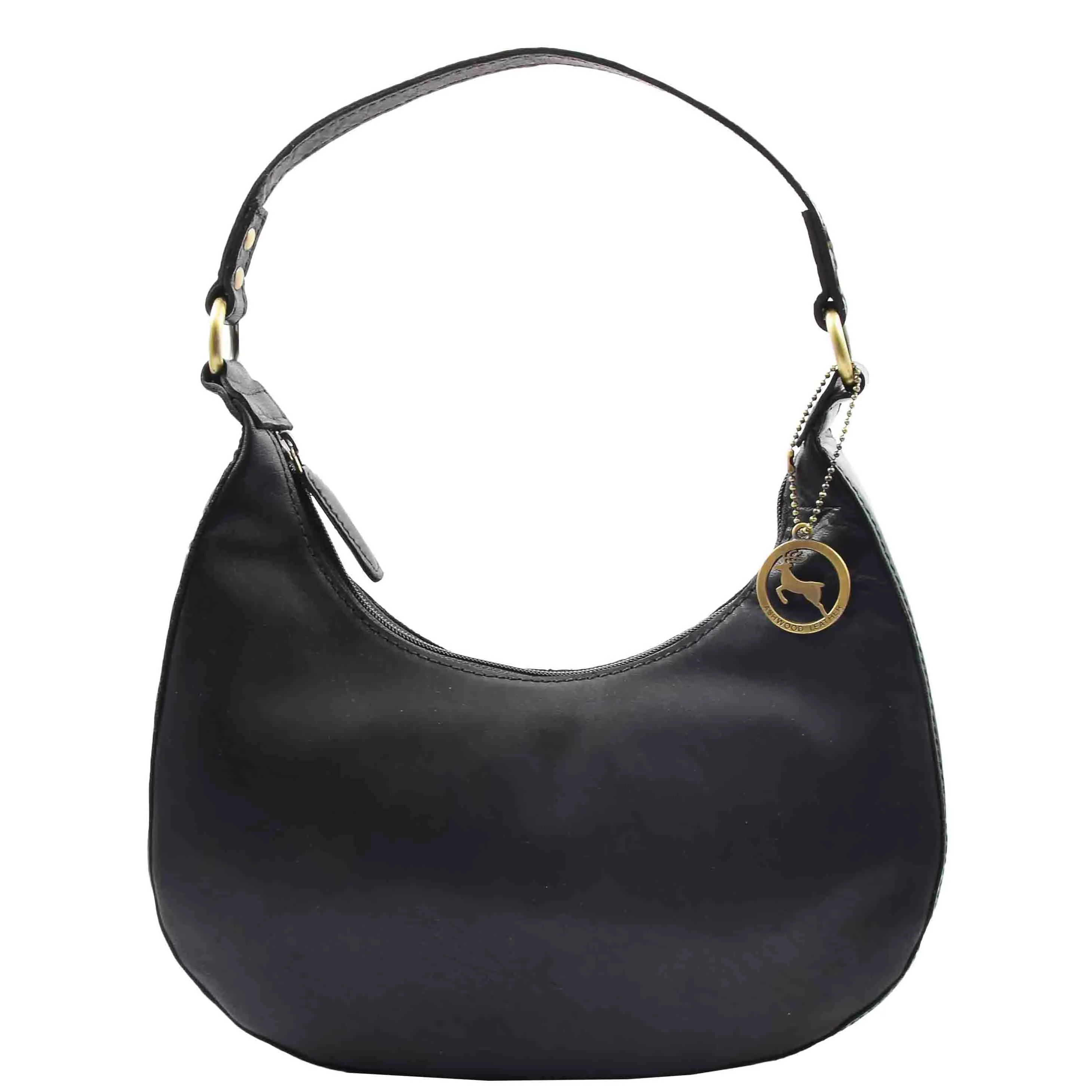 Classic Shoulder Hobo Real Leather Zip Bag GEMMA Black