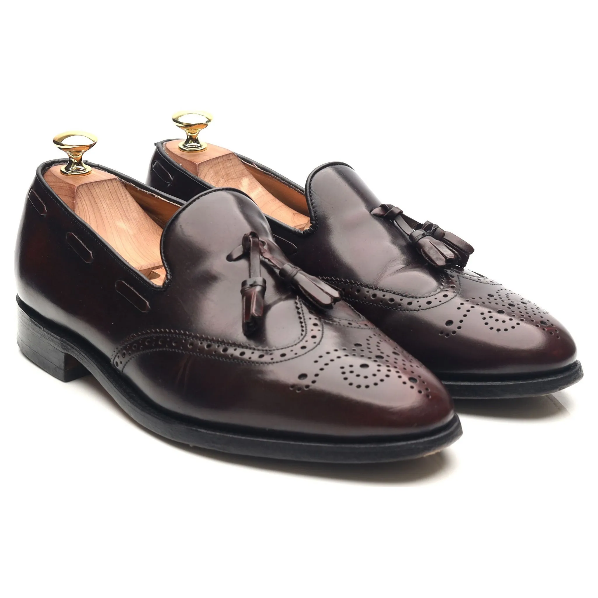 'Clive' Burgundy Leather Wing Cap Tassel Loafers UK 8 F