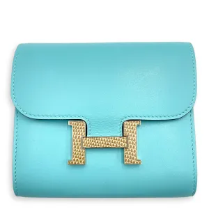 Constance Compact Wallet Blue Atoll/Ficelle Wallet in Tadelakt/Lizard, Palladium hardware