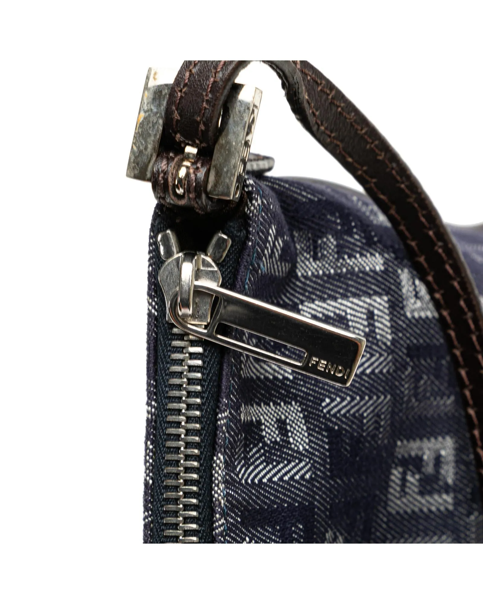 Denim Crossbody Bag with Leather Strap and Top Zip Closure