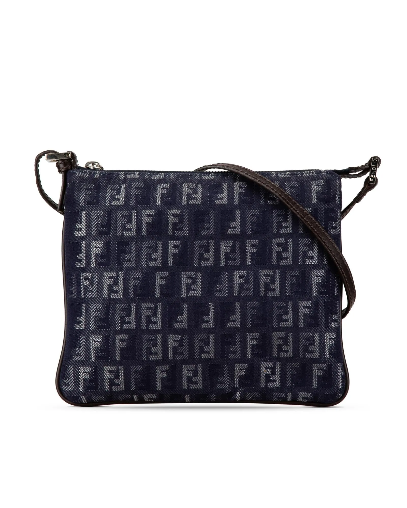 Denim Crossbody Bag with Leather Strap and Top Zip Closure