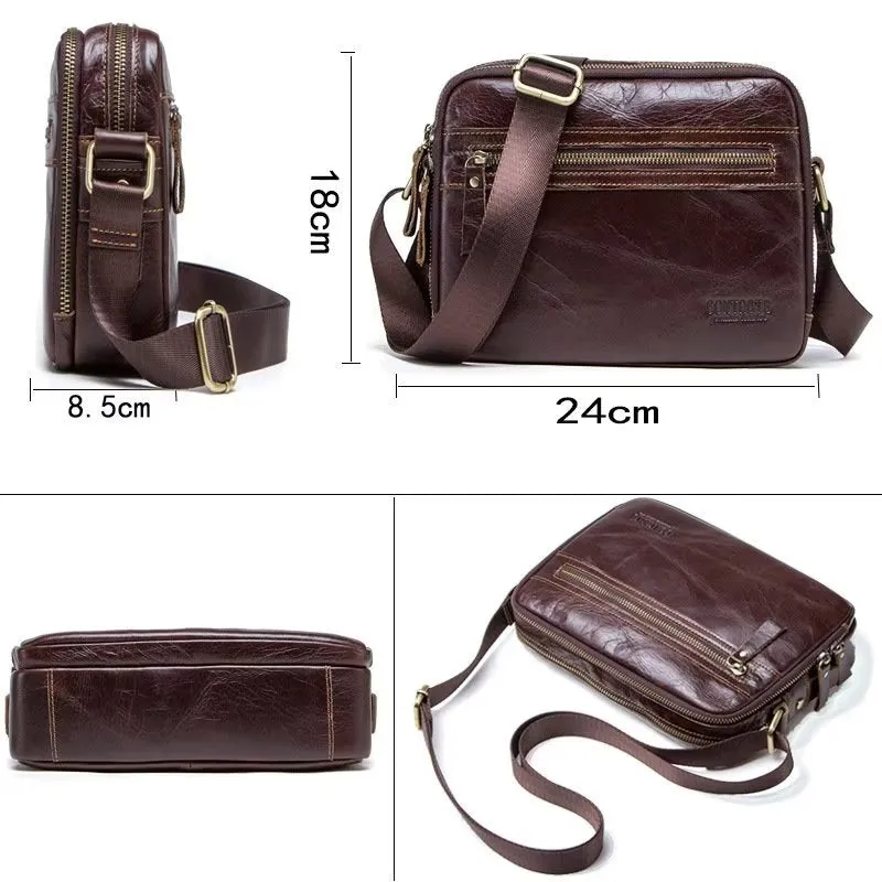 Elegant Crazy Horse Leather Men's Compact Crossbody Bag