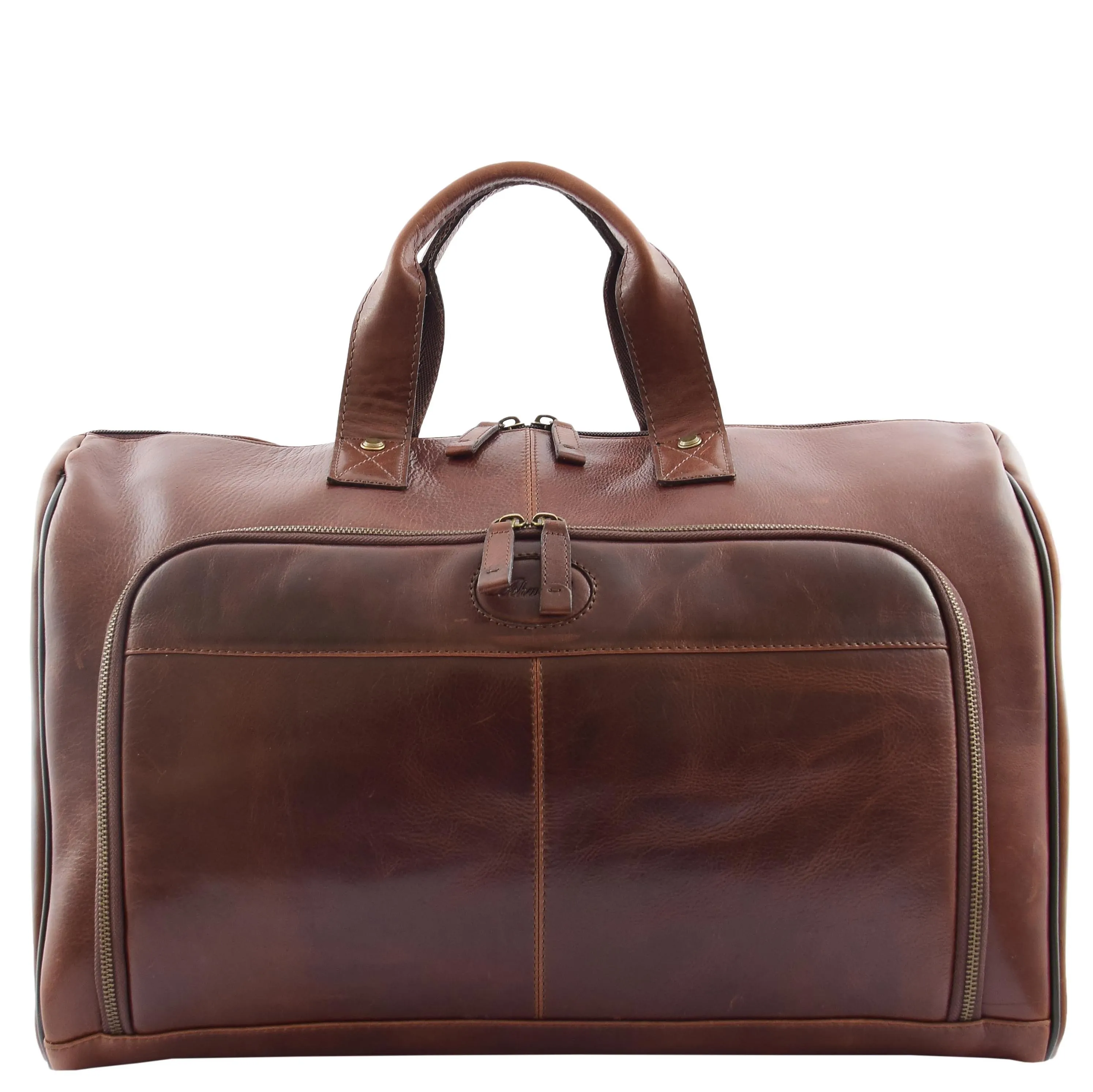 Genuine Leather Holdall Weekend Gym Business Travel Duffle Bag Ohio Brown