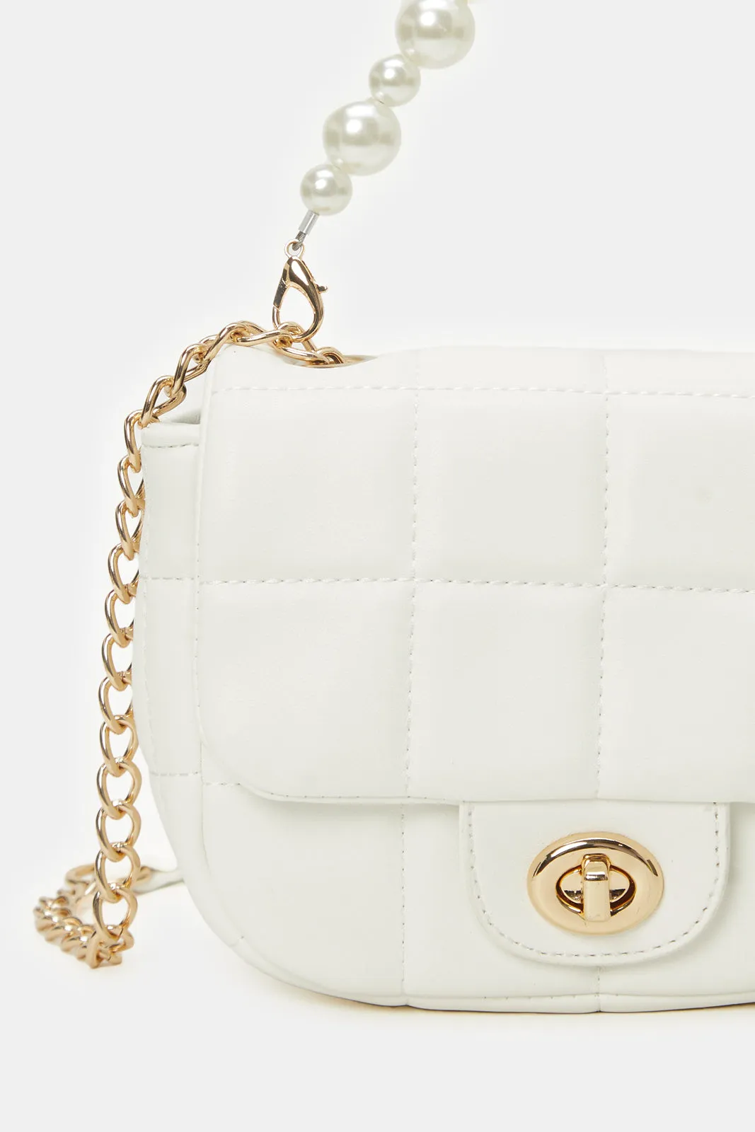 Girls White Quilted Cross Body Bag