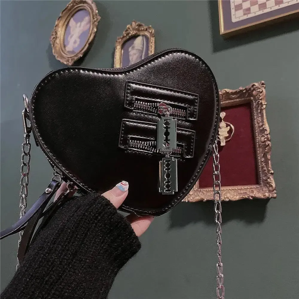 Gothic High Grunge Street Y2k Aesthetic Heart Leather Harajuku PU Bag