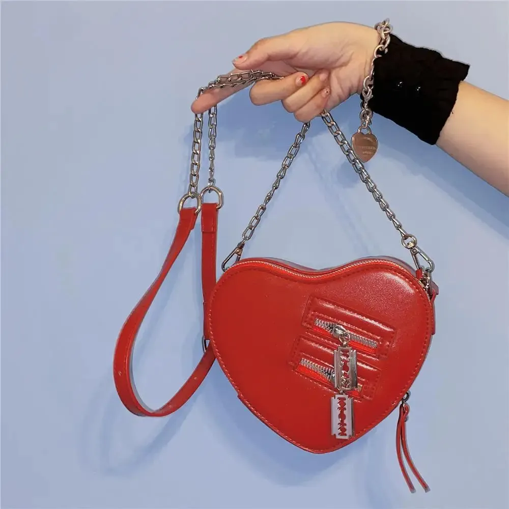 Gothic High Grunge Street Y2k Aesthetic Heart Leather Harajuku PU Bag