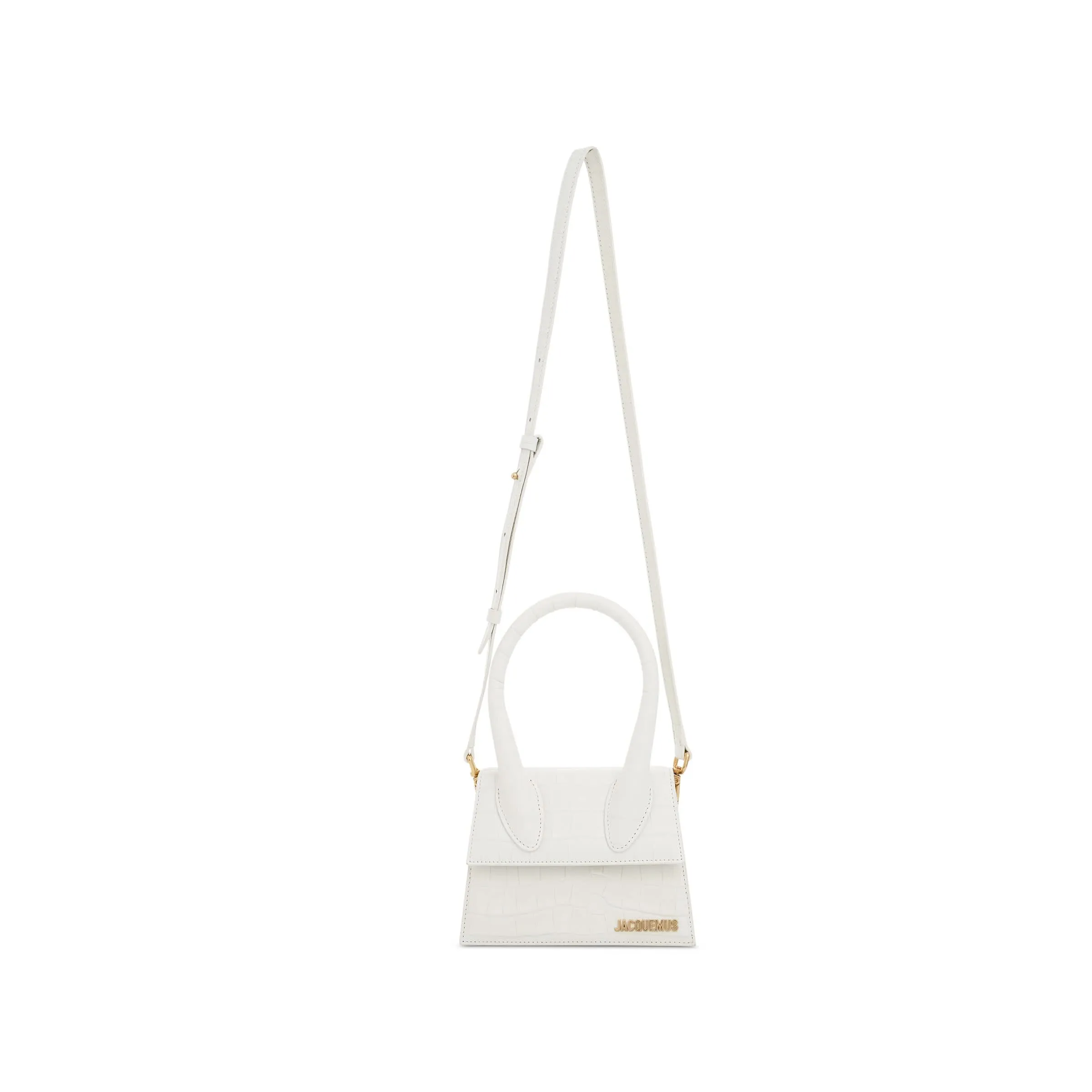 Le Chiquito Moyen Croc Embossed Leather Bag in Ivory