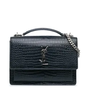 Medium Croc Embossed Monogram Sunset Bag with Chain Strap and Magnetic Closure