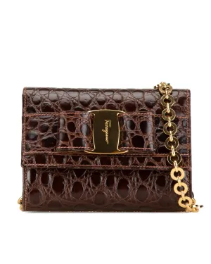 Mini Croc Embossed Leather Vara Chain Crossbody