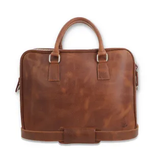 Norde Tan Milled Pull-up Leather Laptop Briefcase