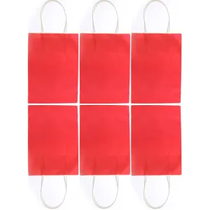 Paper Bag With Handles Single Red 6 Pack - Gift Wrapping Party Supplies Carry Bag Boutique Bulk