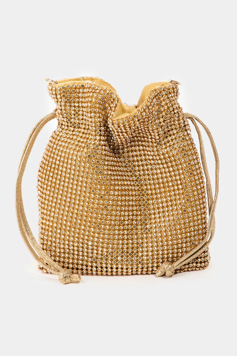 Pave Rhinestone Drawstring Bag