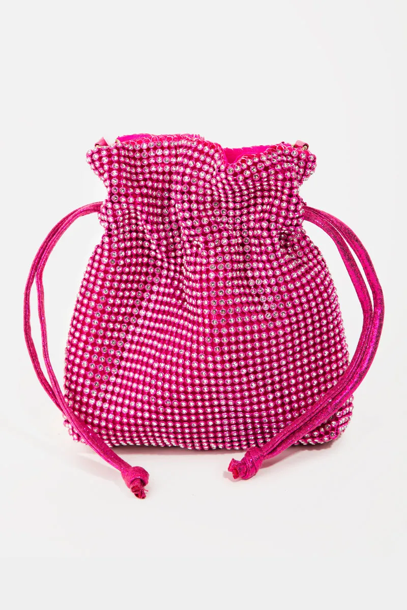 Pave Rhinestone Drawstring Bag