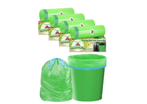 Shalimar Premium Drawstring Garbage Bags Size 19 X 21 Inches (Medium) 120 Bags (4 rolls) Dustbin Bag/Trash Bag - Green Color