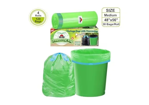 Shalimar Premium Drawstring Garbage Bags Size 19 X 21 Inches (Medium) 120 Bags (4 rolls) Dustbin Bag/Trash Bag - Green Color