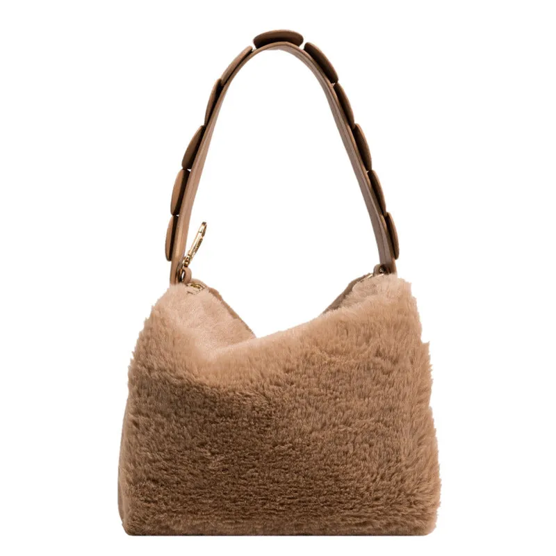 Sohiwoo Fashion Fluffy Plush Handbag Chain Crossbody Bag Casual Versatile Shoulder Bag & Purse