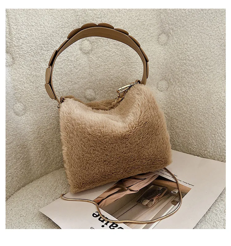 Sohiwoo Fashion Fluffy Plush Handbag Chain Crossbody Bag Casual Versatile Shoulder Bag & Purse