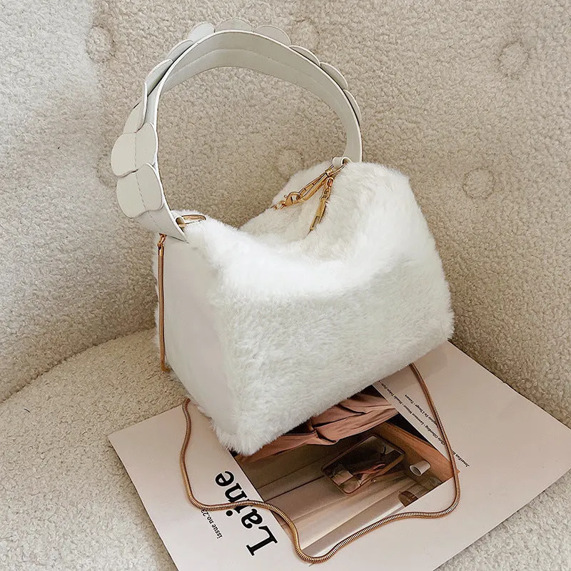 Sohiwoo Fashion Fluffy Plush Handbag Chain Crossbody Bag Casual Versatile Shoulder Bag & Purse