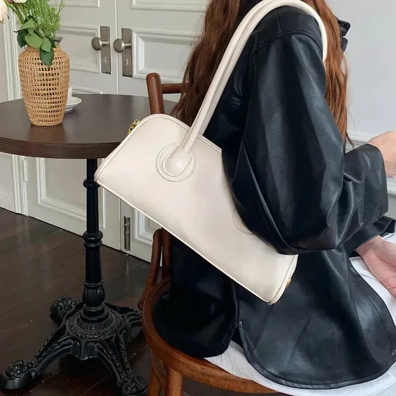 Sohiwoo New Y2k Underarm Bag Top-Handle Bags for Women Trendy Vintage Fashion Simple Solid Casual All Match All Match Shoulder Handbags