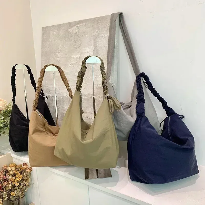 Sohiwoo Zipper Nylon Solid Color Sweet Shoulder Bag Hot Selling Versatile Fashion Crossbody Bag Soft Simple Popular Women's Tote Bag