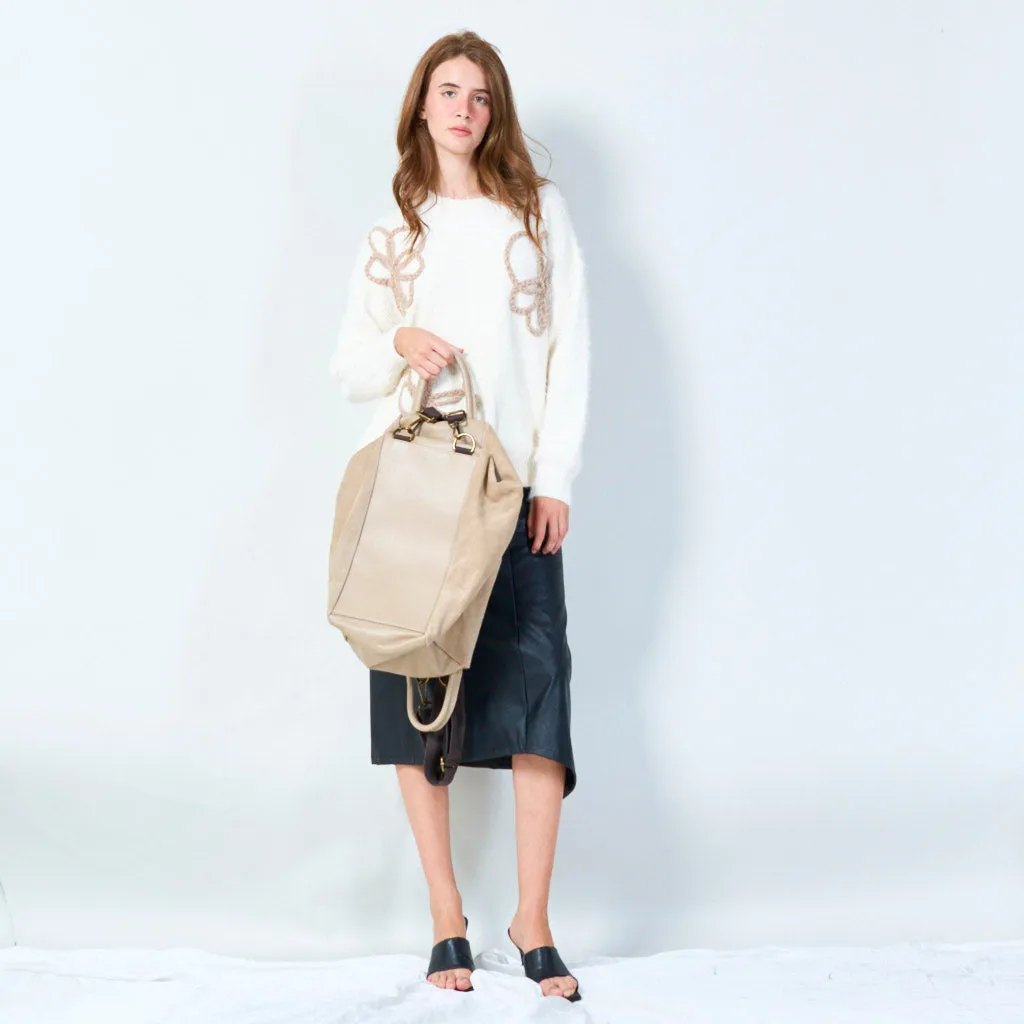 Versatile leather and suede backpack with detachable strap wholesale