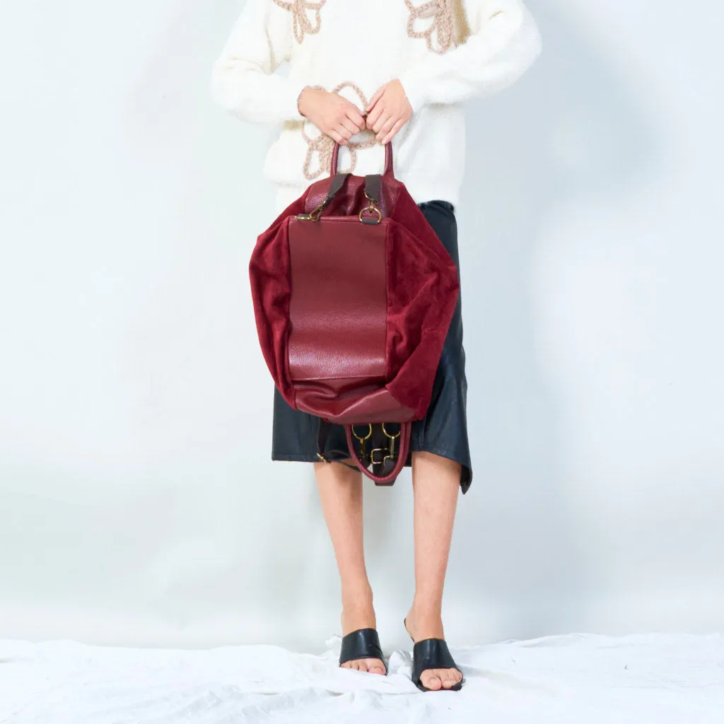 Versatile leather and suede backpack with detachable strap wholesale