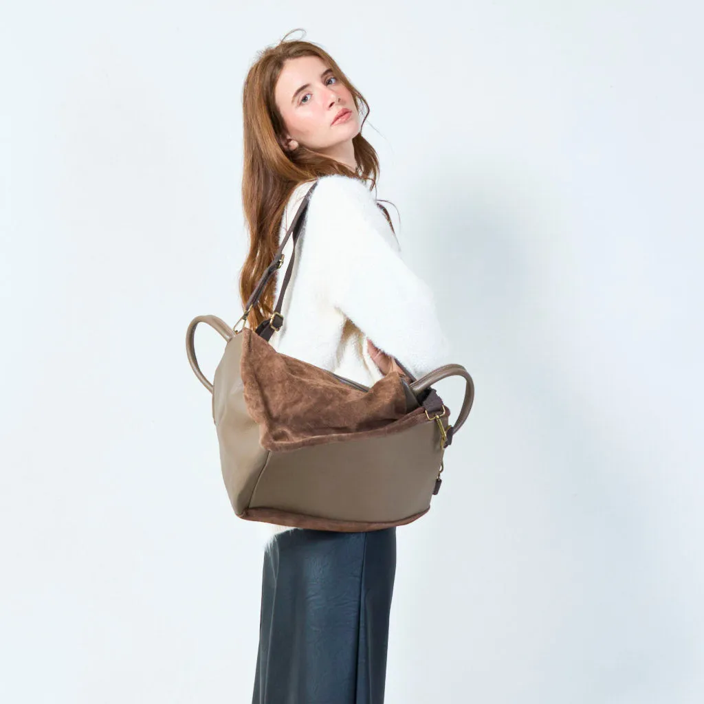 Versatile leather and suede backpack with detachable strap wholesale