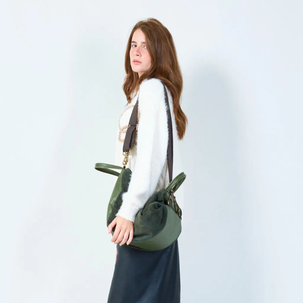 Versatile leather and suede backpack with detachable strap wholesale