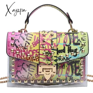 Xajzpa - Brand Women Studded Graffiti Crossbody Bags Fashion Shoulder Bag For Ladies Female Luxury Designer Handbags High Quality